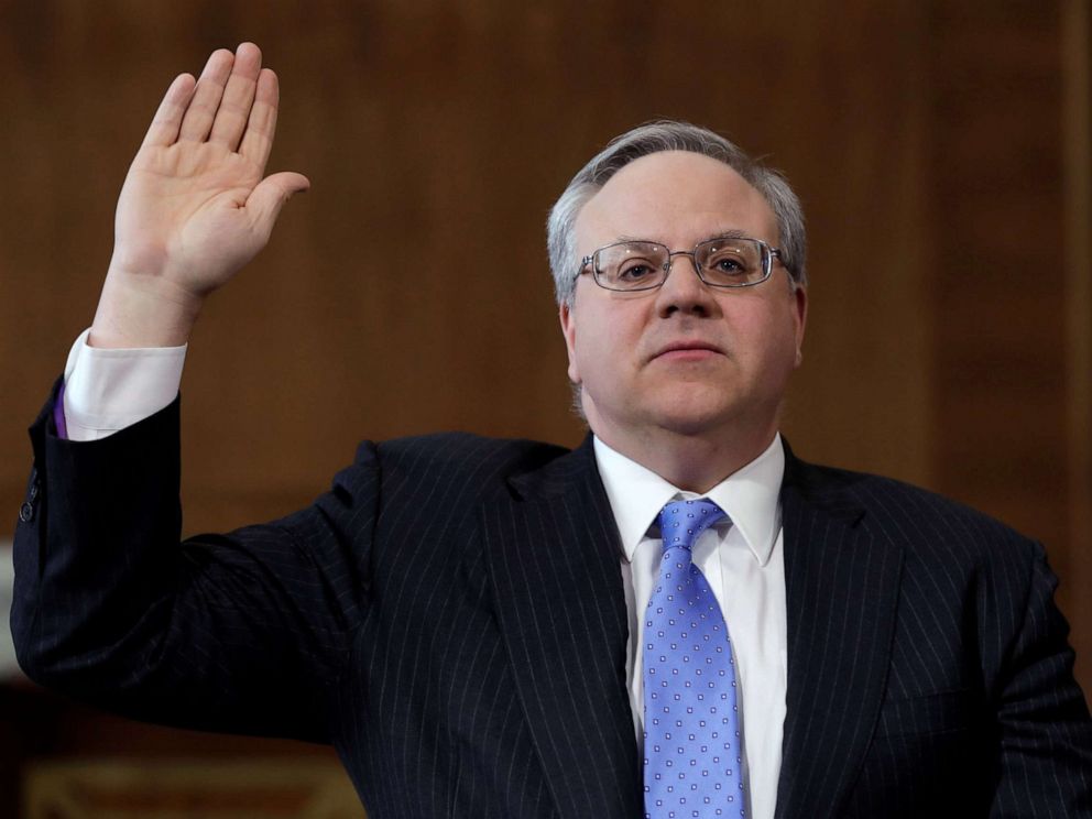 PHOTO: Former energy lobbyist David Bernhardt is sworn in before a Senate Energy and Natural Resources Committee hearing on his nomination of to be Interior secretary, on Capitol Hill in Washington, D.C., March 28, 2019.