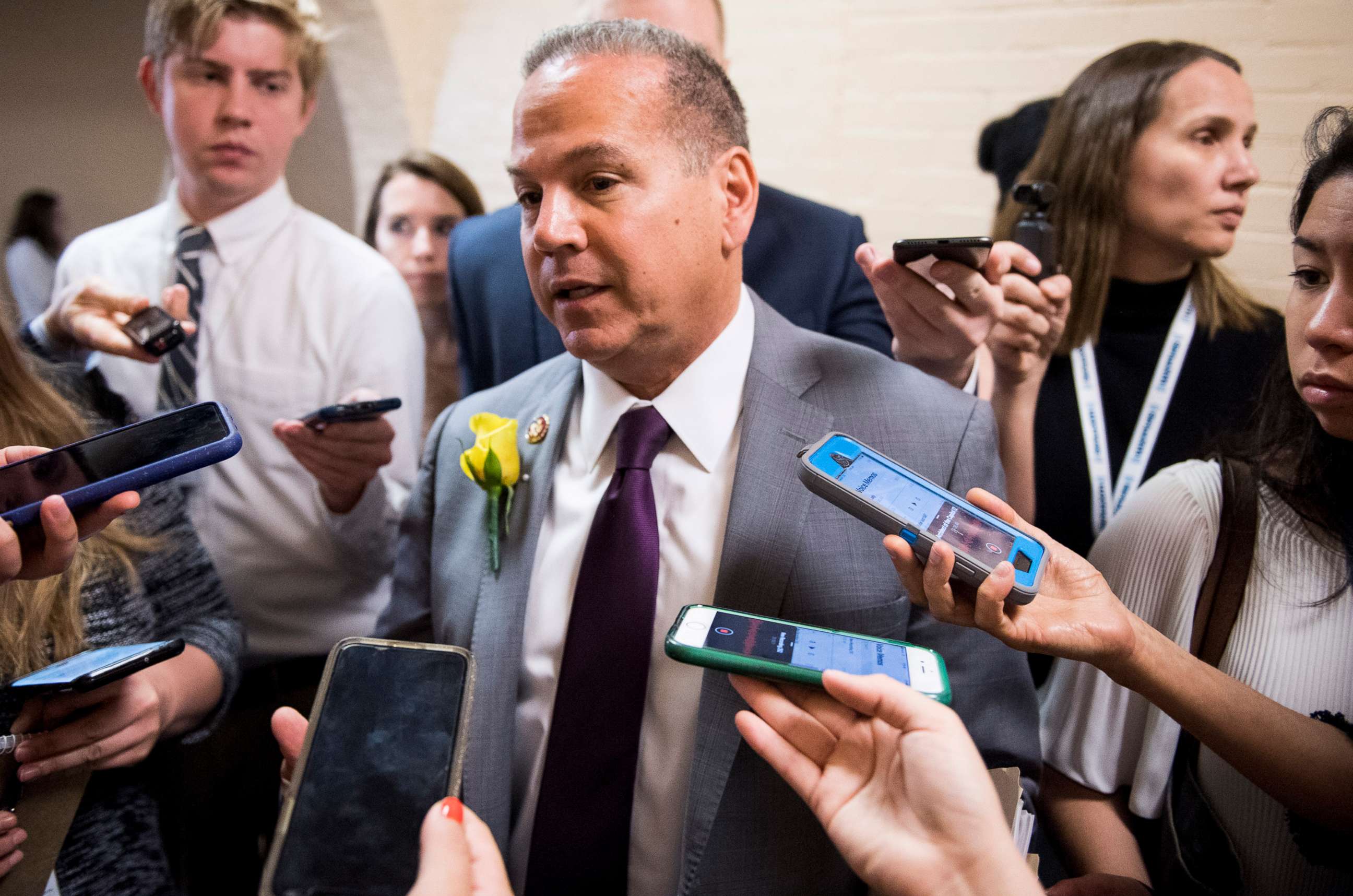 PHOTO: Rep. David Cicilline speaks with reporters as he leaves the House Democratic caucus meeting in the Capitol on May 21, 2019.