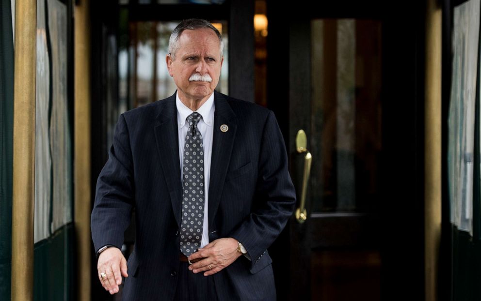 PHOTO: In this May 16, 2018, file photo, Rep. David McKinley leaves the House Republican Conference meeting at the Capitol Hill Club in Washington, D.C.