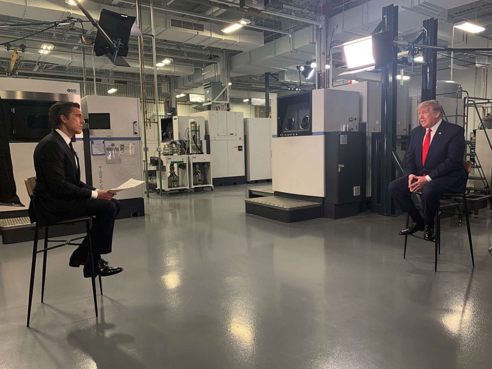 PHOTO: President Donald Trump speaks with ABC News' David Muir in Phoenix on May 5, 2020.