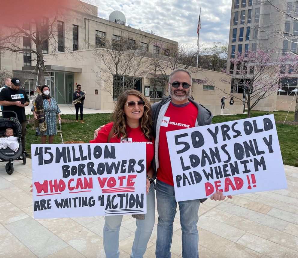 PHOTO: David Ormsby and his wife, Nancy, attend a Debt Collective protest in Washington, DC.