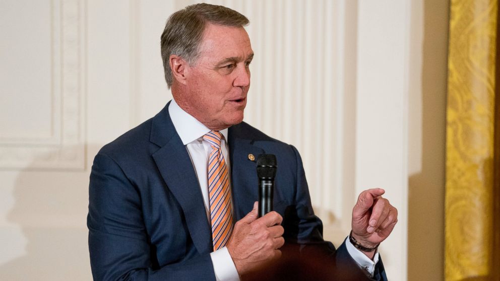 PHOTO: Sen. David Perdue, R-Ga., speaks at a roundtable during an event to salute U.S. Immigration and Customs Enforcement officers and U.S. Customs and Border Protection agents in the East Room of the White House in Washington, Monday, Aug. 20, 2018.