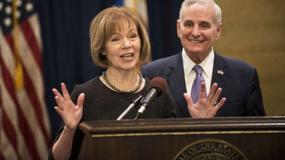 Minnesota Lt. Governor Tina Smith fields questions after being named the replacement to Sen. Al Franken by Governor Mark Dayton, Dec. 13, 2017, at the Minnesota State Capitol in St. Paul, Minn. 