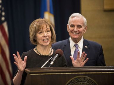 PHOTO: Minnesota Lt. Governor Tina Smith fields questions after being named the replacement to Sen. Al Franken by Governor Mark Dayton, Dec. 13, 2017, at the Minnesota State Capitol in St. Paul, Minn.
