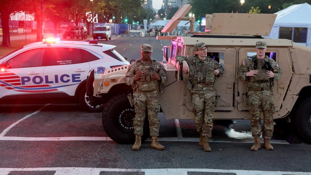 PHOTO: U.S. National Guard members provide security ahead of July 4th festivities on July 3, 2026, in Washington, D.C.