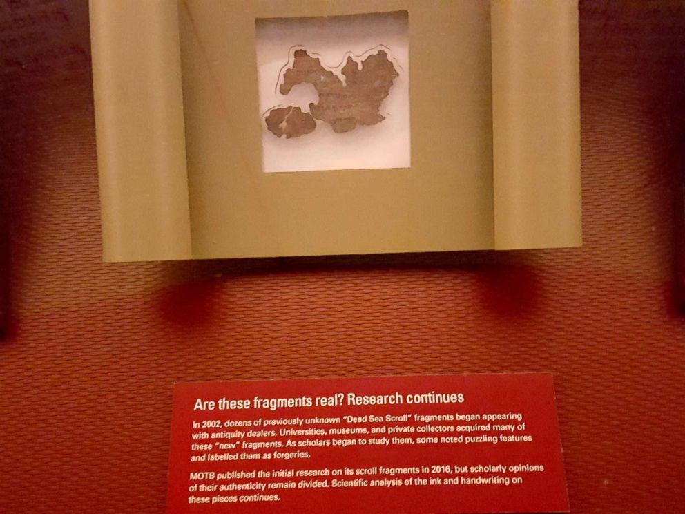 PHOTO: The Museum of the Bible in Washington, D.C. features fragments of the Dead Sea Scrolls that scholars still debate whether they are forgeries.