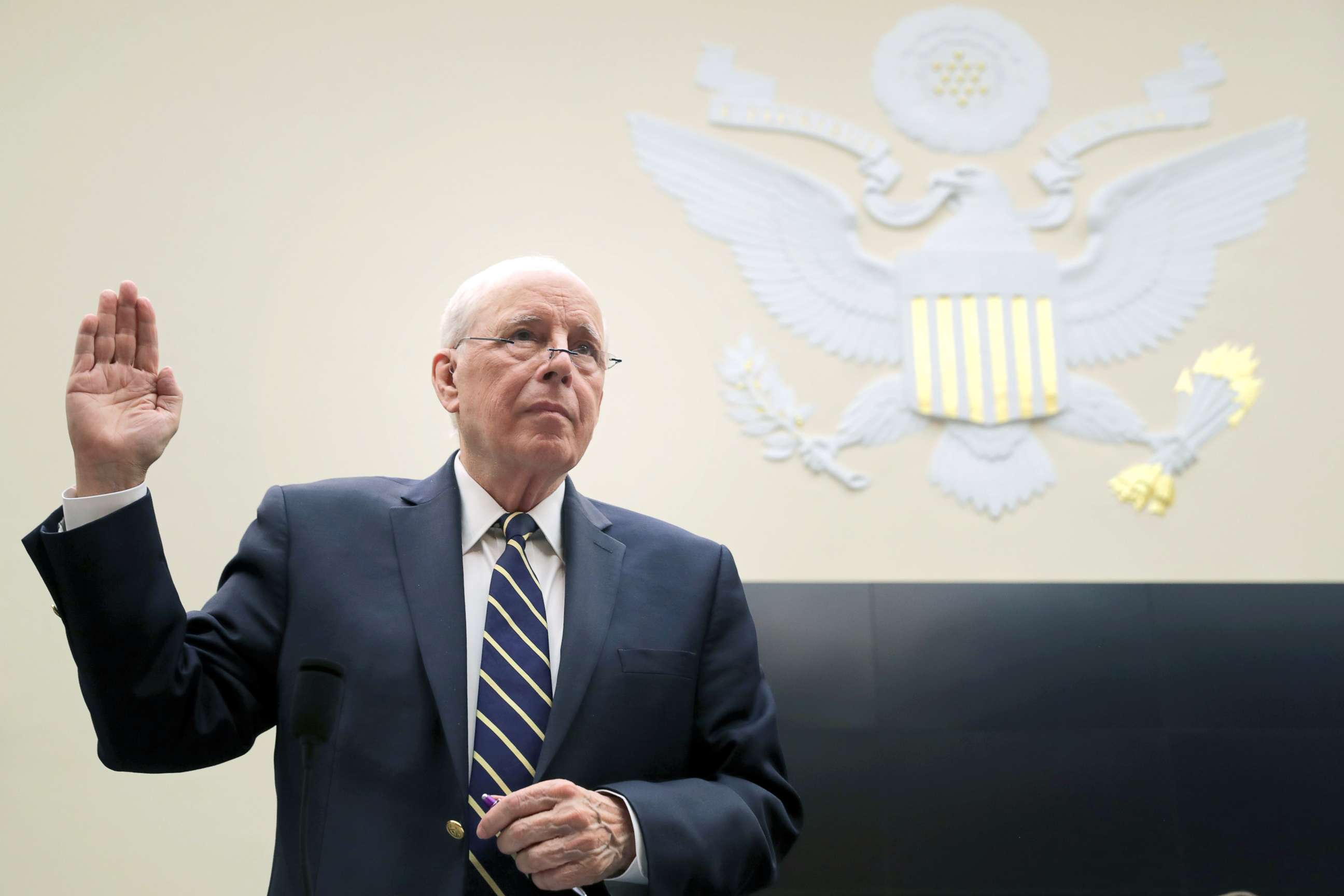 PHOTO: Former Chief White House Counsel John Dean is sworn in before testifying about the Mueller Report to the House Judiciary Committee on Capitol Hill, June 10, 2019. 