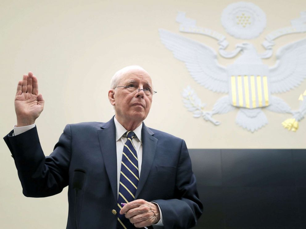 PHOTO: Former Chief White House Counsel John Dean is sworn in before testifying about the Mueller Report to the House Judiciary Committee on Capitol Hill, June 10, 2019.