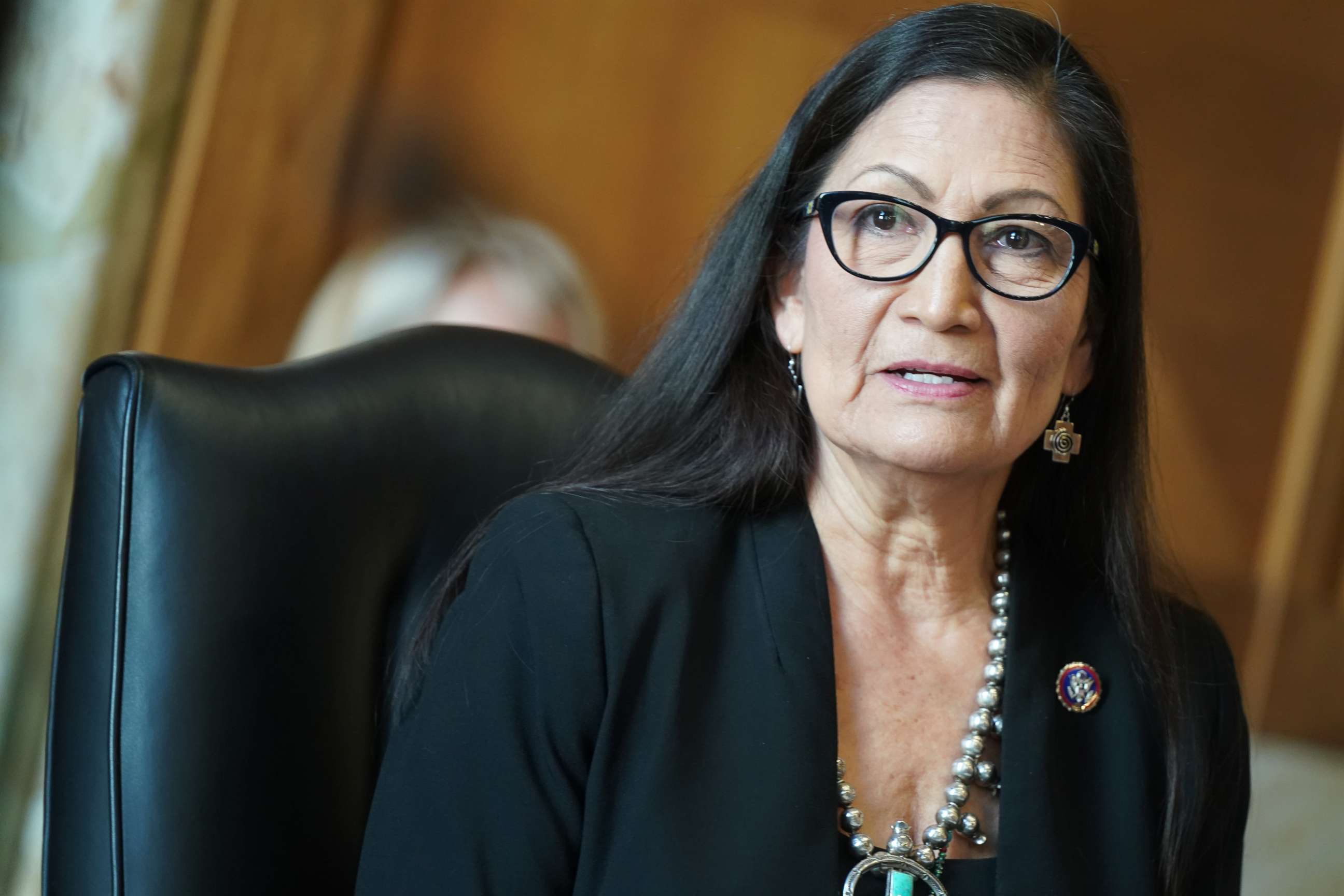 PHOTO: Debra Haaland testifies during her confirmation hearing before the Senate Committee on Energy and Natural Resource, at the U.S. Capitol on Feb. 24, 2021, in Washington.