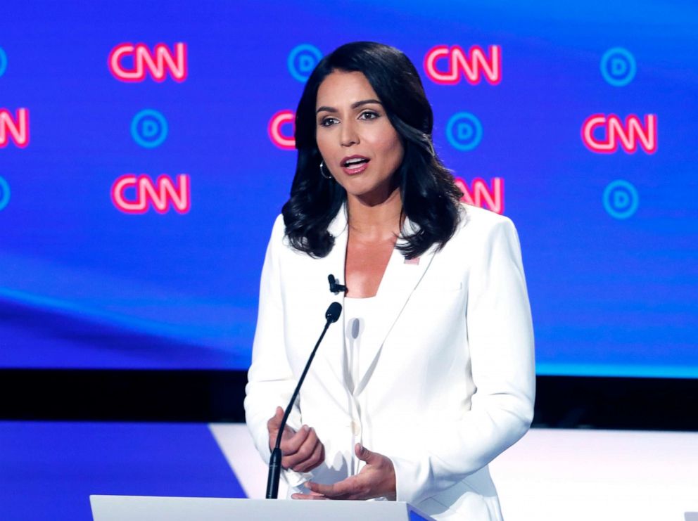 PHOTO: Rep. Tulsi Gabbard, D-Hawaii, speaks during the second of two Democratic presidential primary debates, July 31, 2019, in Detroit.