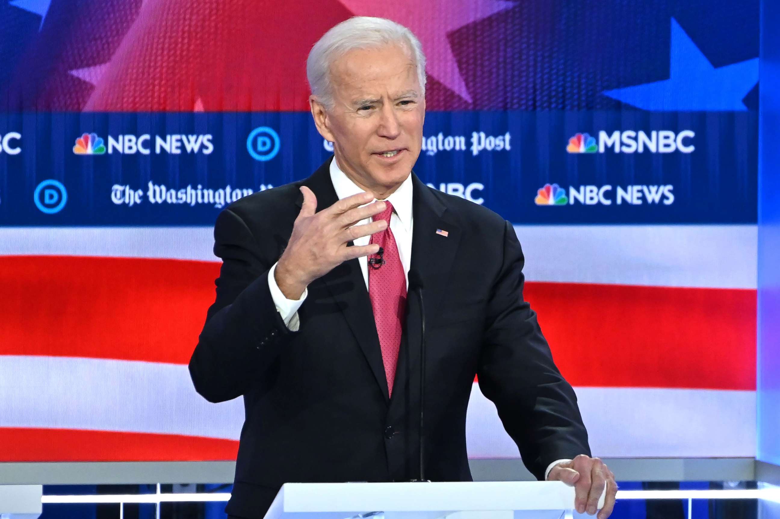 PHOTO: Democratic presidential hopeful former Vice President Joe Biden speaks during the fifth Democratic primary debate of the 2020 presidential campaign season in Atlanta, Nov. 20, 2019. 