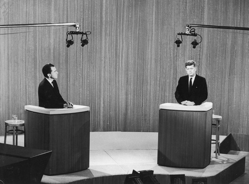 PHOTO: Republican vice president Richard Nixon and democratic senator John F. Kennedy take part in a televised debate during their presidential campaign in 1960.