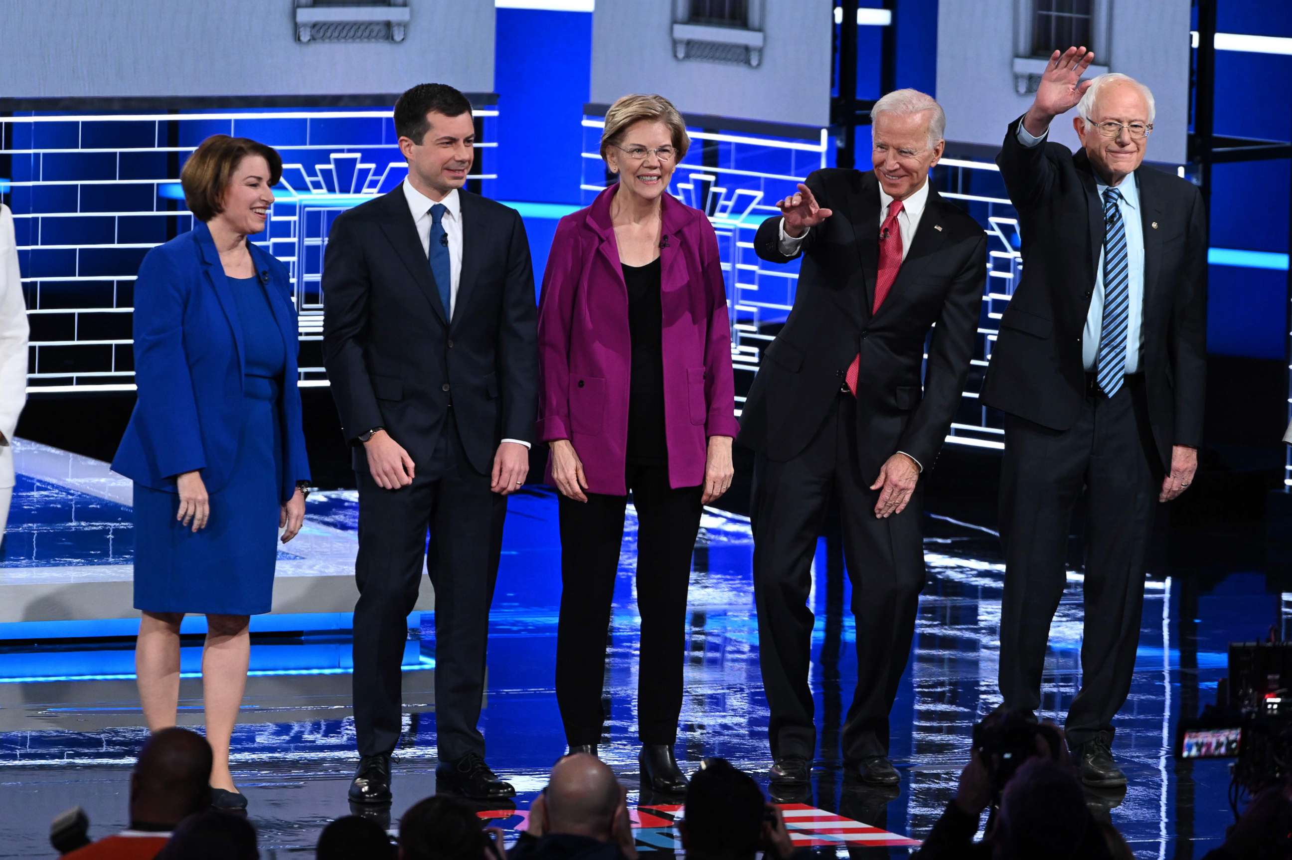 PHOTO: Democratic presidential hopefuls, Minnesota Senator Amy Klobuchar, Mayor of South Bend Pete Buttigieg, Massachusetts Senator Elizabeth Warren, Former Vice President Joe Biden, Vermont Senator Bernie Sanders.