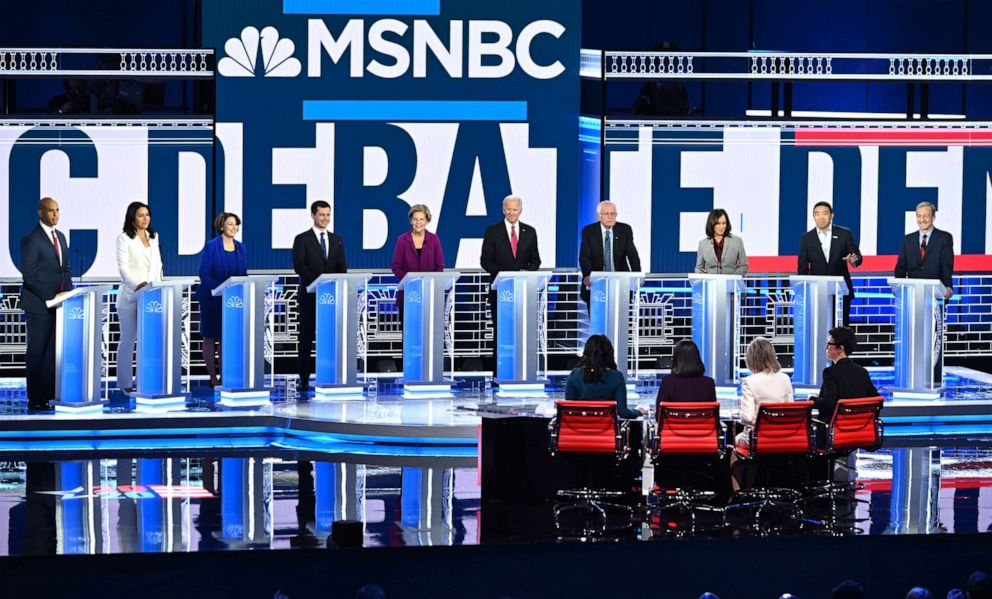 PHOTO: Democratic presidential hopefuls participate in the fifth Democratic primary debate of the 2020 presidential campaign season in Atlanta, Nov. 20, 2019.