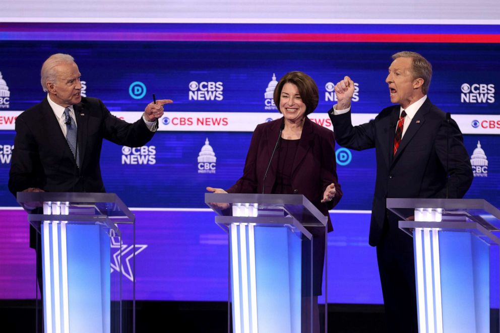 PHOTO: Democratic presidential candidates participate during the Democratic presidential primary debate at the Charleston Gaillard Center, Feb. 25, 2020, in Charleston, South Carolina.