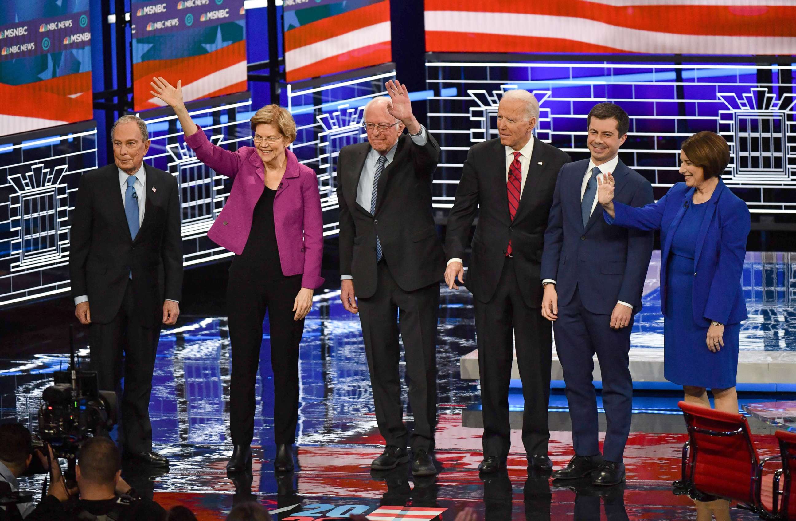 PHOTO: Democratic primary debate of the 2020 presidential campaign season co-hosted by NBC News, MSNBC, Noticias Telemundo and The Nevada Independent at the Paris Theater in Las Vegas, Feb. 19, 2020.