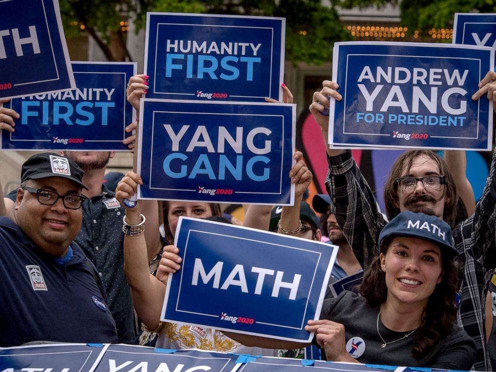 PHOTO: Supporters of different presidential candidates demonstrate outside of Adrienne Arsht Center of the Performing Arts, where the second night of the first Democratic Presidential Debate will be held, in Miami, June 27, 2019.