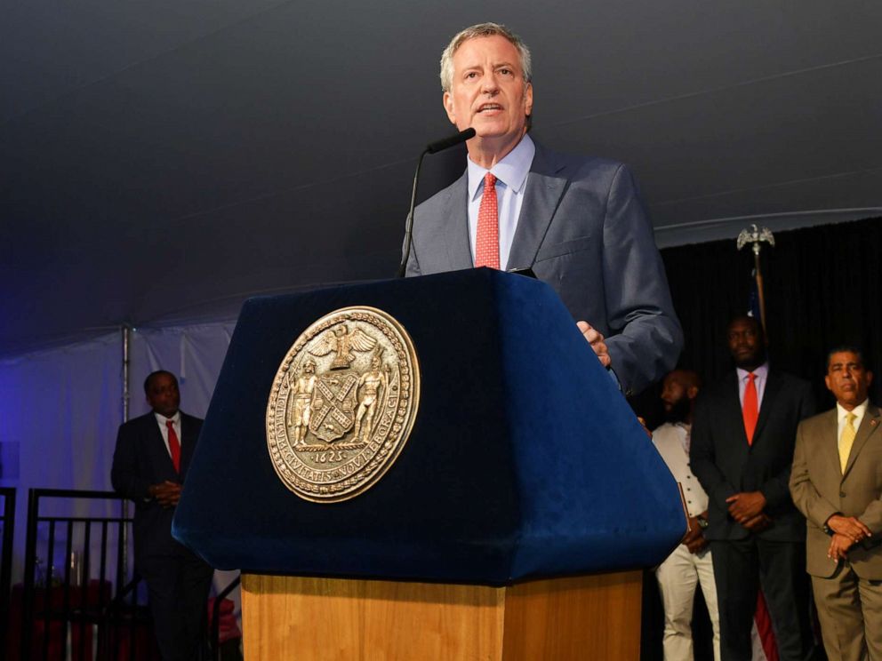 PHOTO: New York City Mayor Bill de Blasio speaks onstage honor of Memphis 200th Anniversary celebrating A New Century Of Soul between two iconic communities at Gracie Mansion, July 18, 2019, in New York.