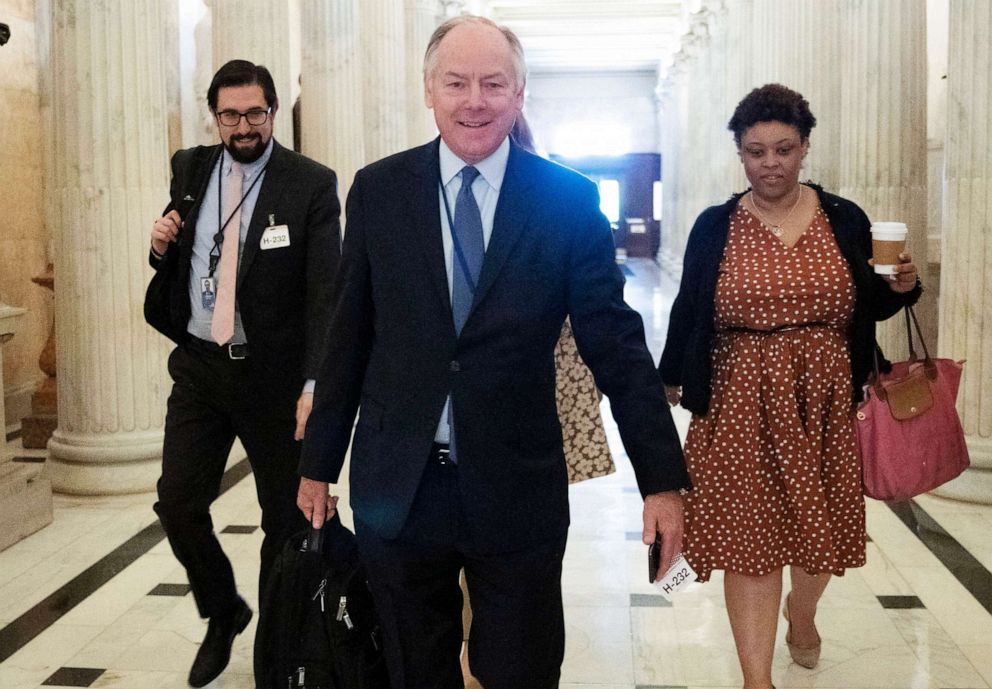 PHOTO: Steve Ricchetti, counselor to the president and a top negotiator for President Joe Biden on the debt limit crisis, center, and Shalanda Young, director of the Office of Management and Budget, right, arrive at the Capitol, May 22, 2023.