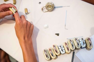 PHOTO: Kids work at the lock picking station at r00tz Asylum, a program for kids at DEF CON 24, one of the worlds largest hacker conventions in Ballys Hotel & Casino on Aug. 6, 2016 in Las Vegas.