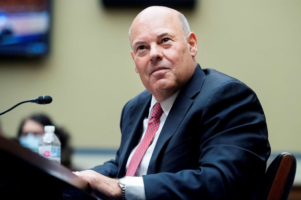 PHOTO: Postmaster General Louis DeJoy arrives to testify during a House Oversight and Reform Committee hearing in Washington, Aug. 24, 2020.