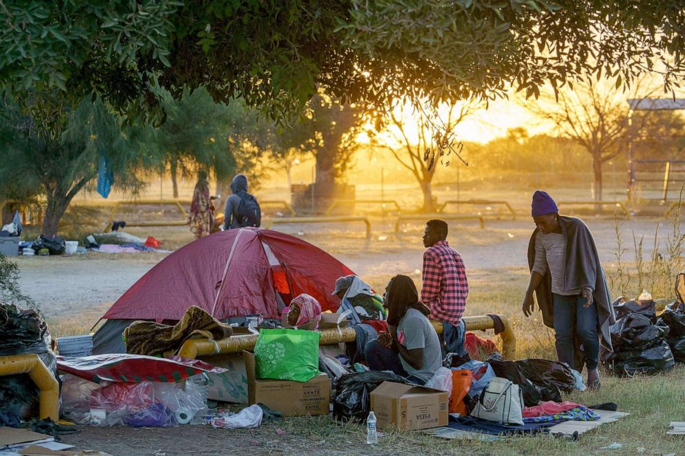 PHOTO: Haitian migrants camp at Parque Ecologico Braulio Fernandez in Ciudad Acuna, Coahuila state, Mexico, after they abandoned a large camp in Del Rio, Texas, Sept. 23, 2021. 