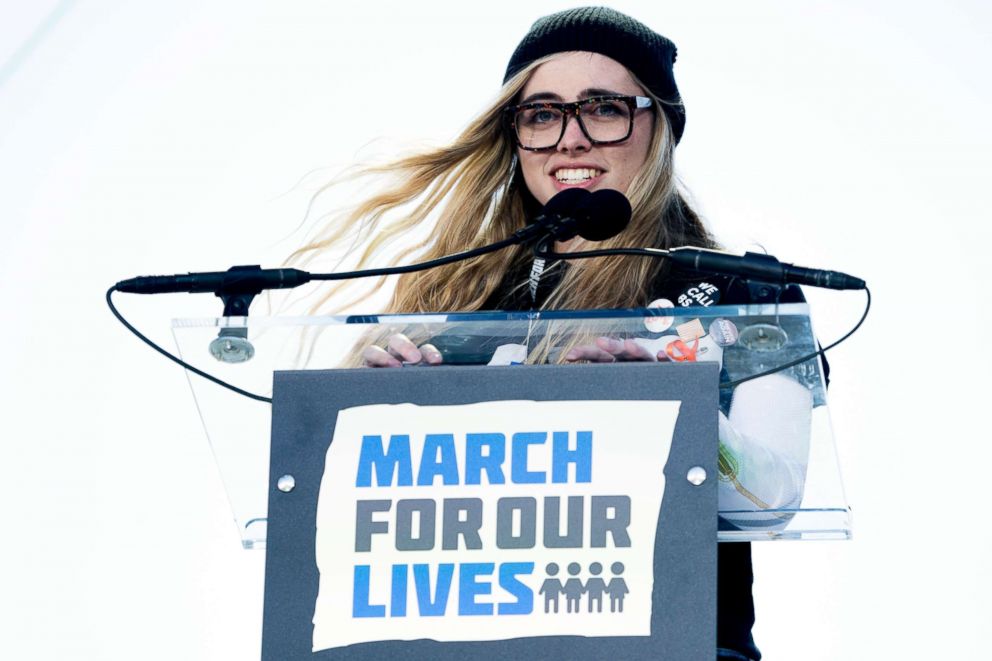 PHOTO: Delaney Tarr, a survivor of the mass shooting at Marjory Stoneman Douglas High School in Parkland, Fla., speaks during the "March for Our Lives" rally in support of gun control in Washington, March 24, 2018.