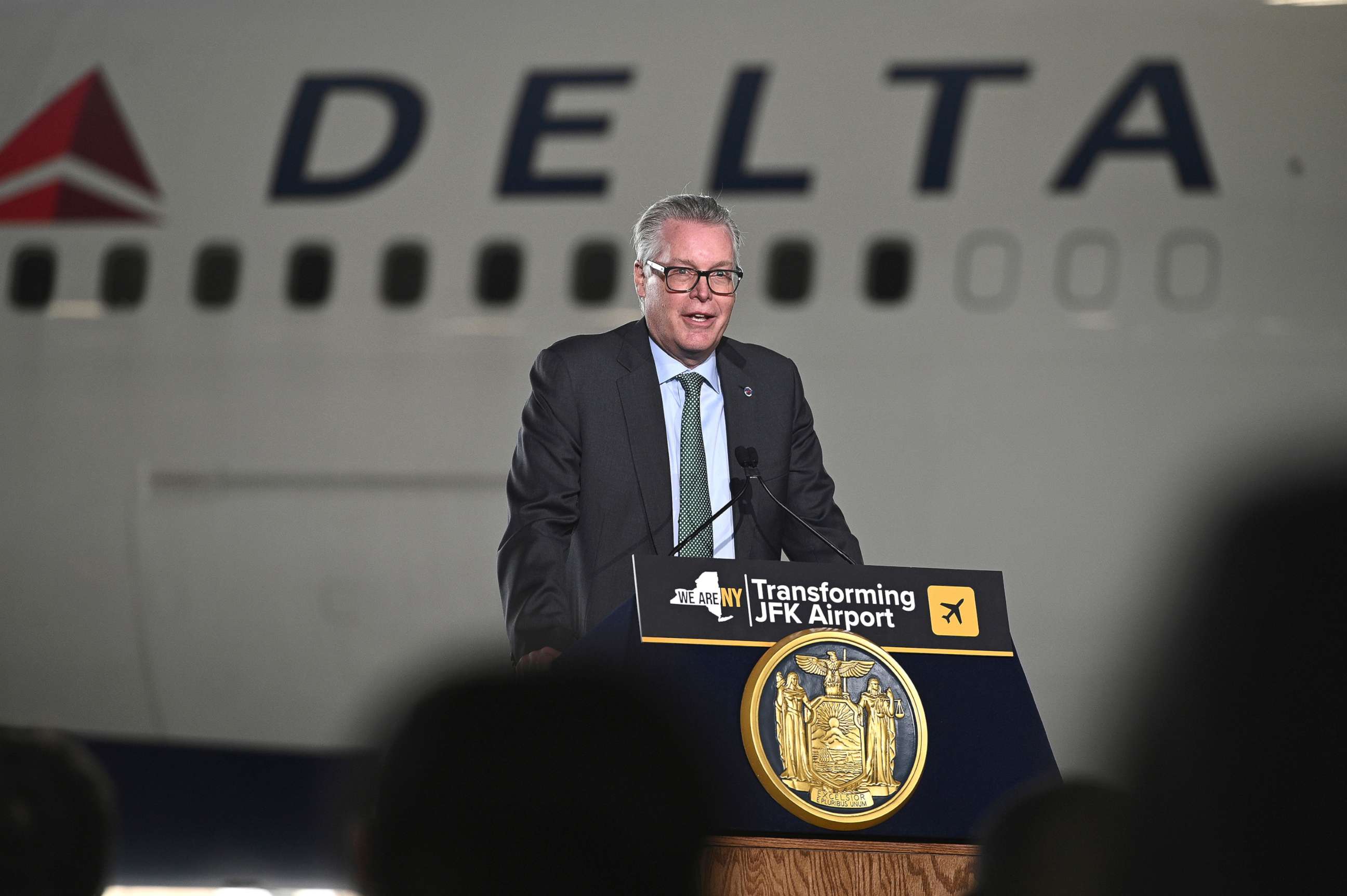PHOTO: In this Dec. 15, 2021, file photo, Ed Bastian, CEO of Delta Airlines, speaks before the ceremonial groundbreaking of Delta Airline Terminal 4 expansion at John F. Kennedy International Airport in the New York.