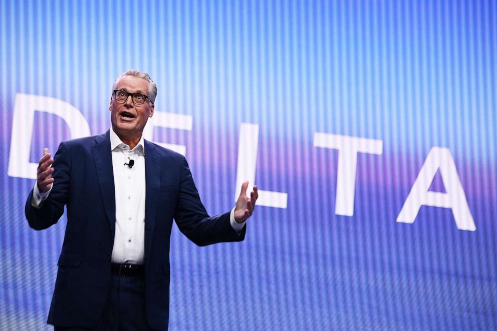PHOTO: Ed Bastian, chief executive officer of Delta Air Lines Inc., speaks during a keynote at CES 2020 in Las Vegas, Jan. 7, 2020.