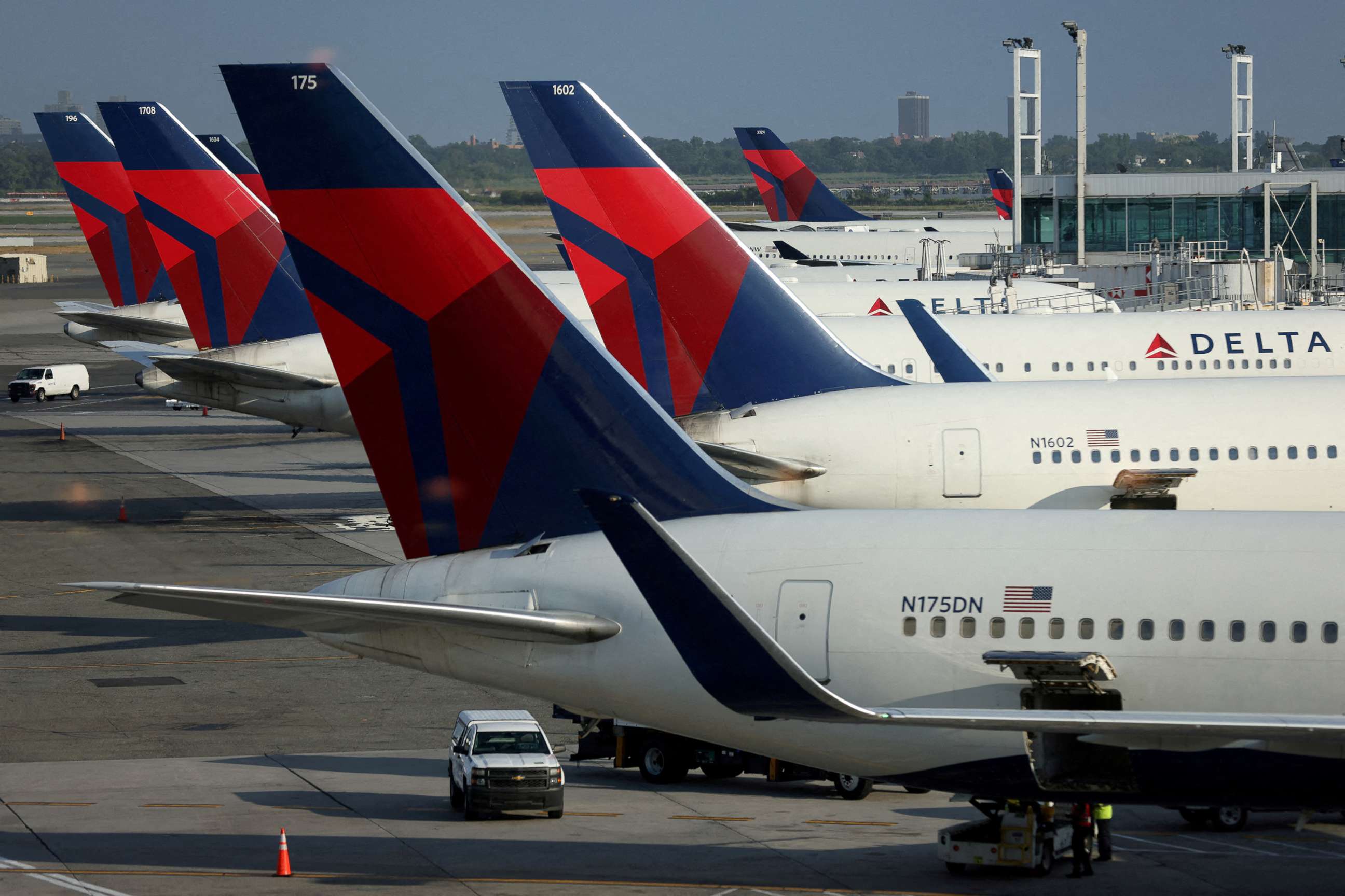 PHOTO: Delta Air Lines planes are seen at John F. Kennedy International Airport on the July 4th weekend in Queens, New York, on July 2, 2022.