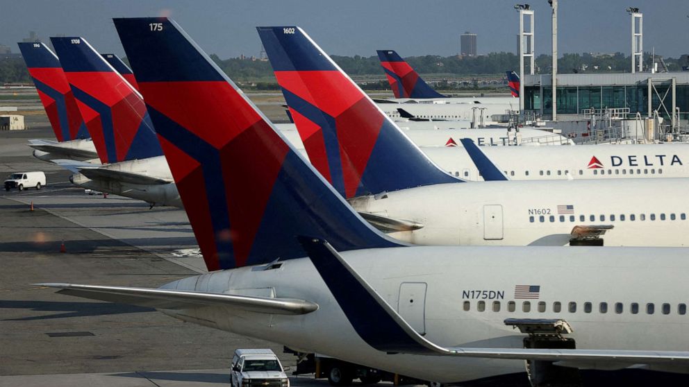 PHOTO: Delta Air Lines planes are seen at John F. Kennedy International Airport on the July 4th weekend in Queens, New York, on July 2, 2022.