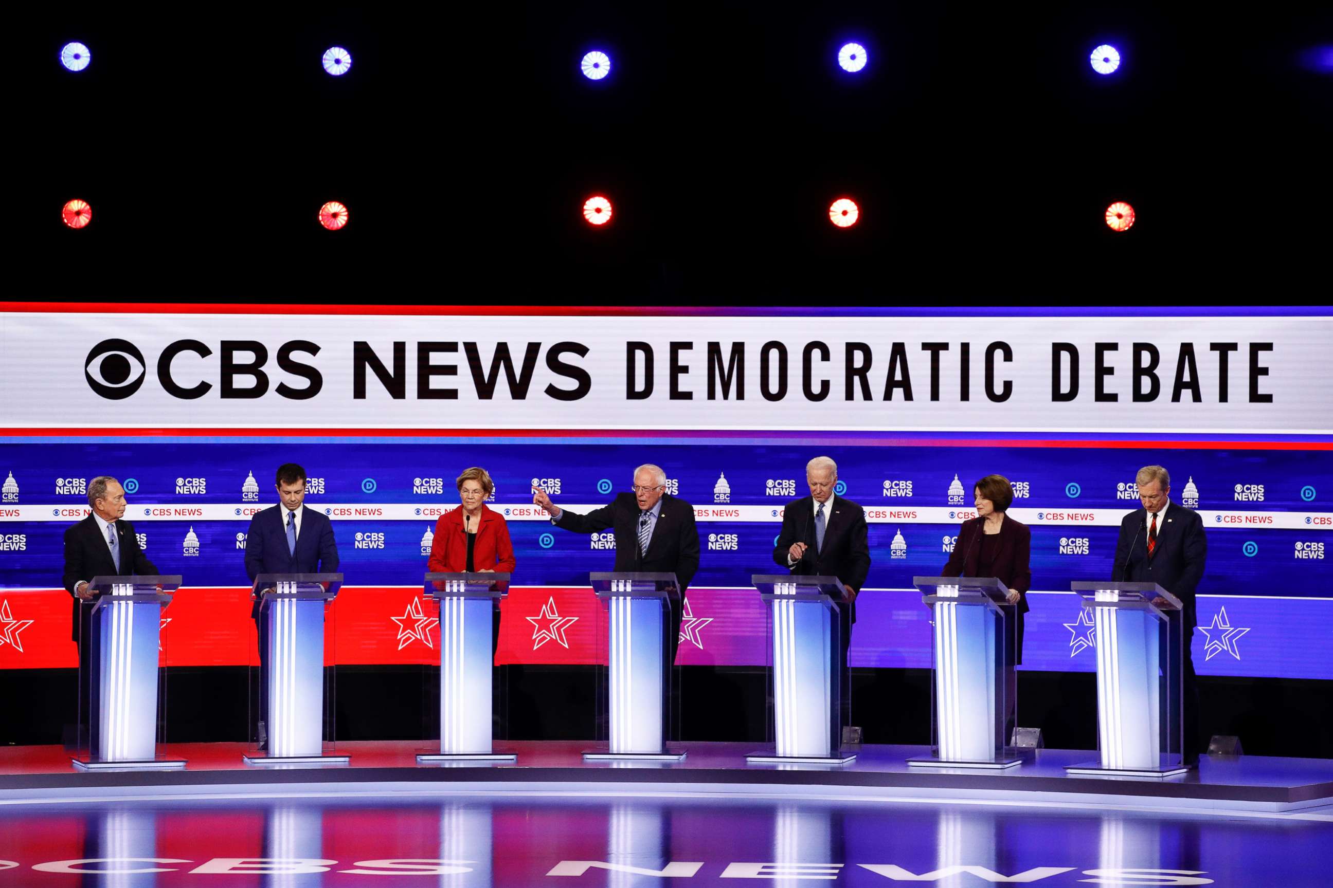 PHOTO: Democratic presidential candidates participate in a Democratic presidential primary debate at the Gaillard Center, Feb. 25, 2020, in Charleston, S.C.