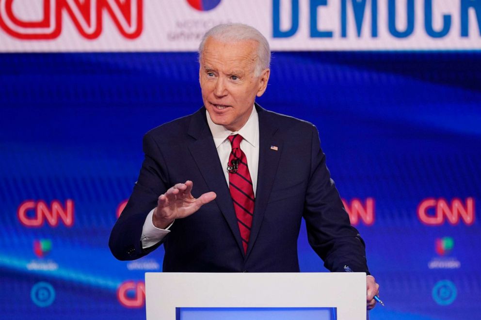 PHOTO: Vice President Joe Biden, participates in a Democratic presidential primary debate at CNN Studios, March 15, 2020, in Washington. 