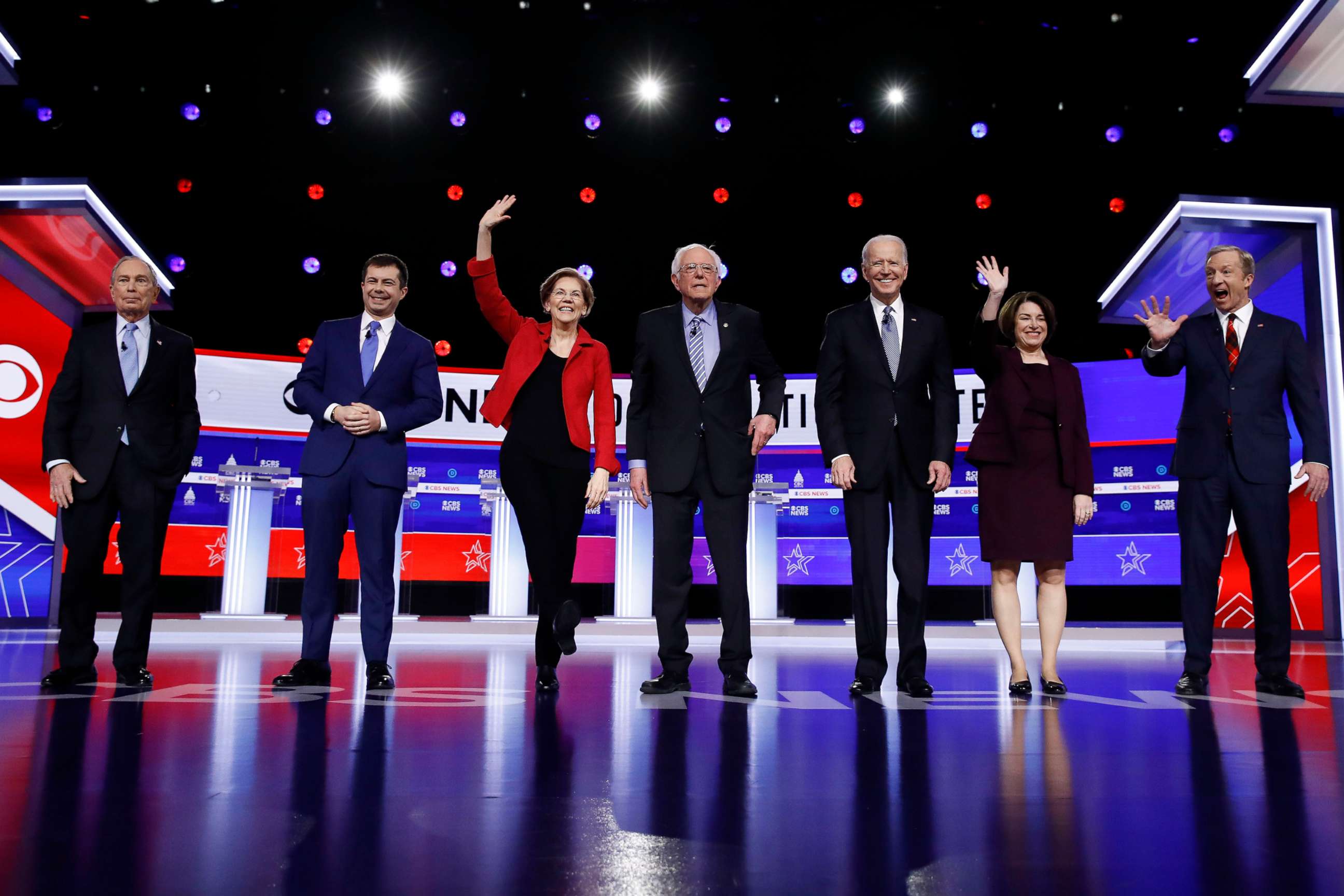 PHOTO: Democratic presidential candidates participate in a Democratic presidential primary debate, Feb. 25, 2020, in Charleston, S.C.