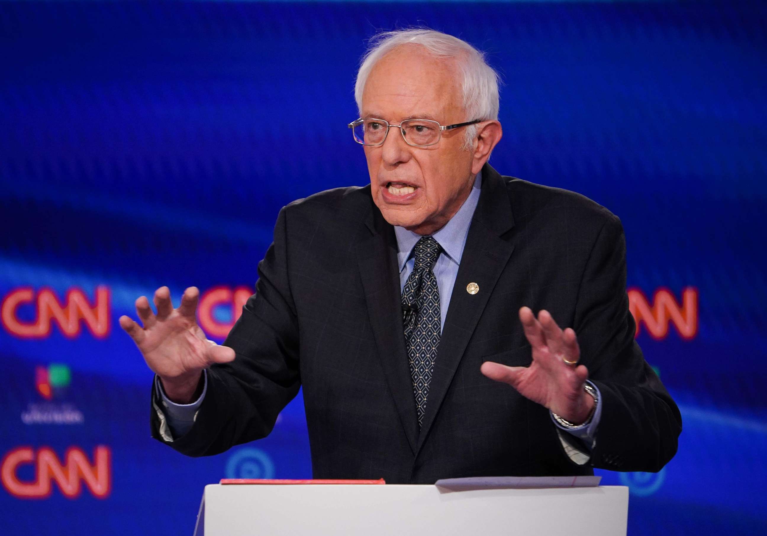 PHOTO: Democratic presidential hopeful Vermont Sen. Bernie Sanders takes part in the 11th Democratic Party 2020 presidential debate in a CNN Washington Bureau studio in Washington, March 15, 2020.