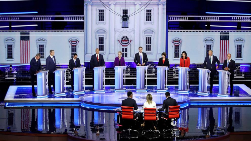 PHOTO: Democratic presidential candidates on night one, June 26, 2019, in Miami.