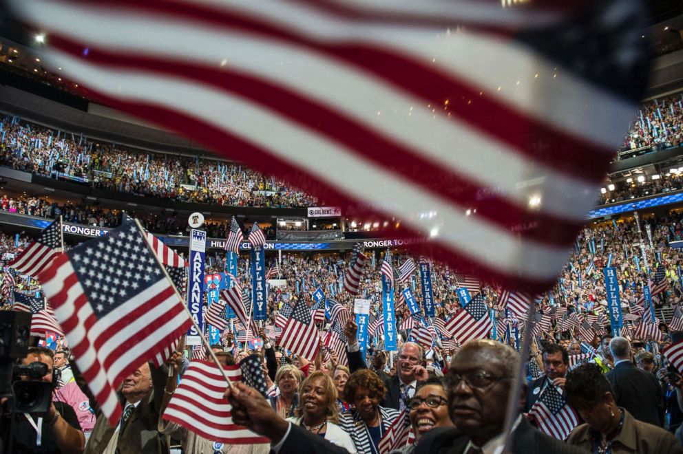 PHOTO: Crowds cheer as Hillary Clinton delivers her keynote address at the Democratic National Convention in Philadelphia, July 28, 2016. 