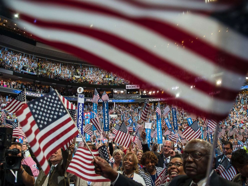 PHOTO: Crowds cheer as Hillary Clinton delivers her keynote address at the Democratic National Convention in Philadelphia, July 28, 2016.