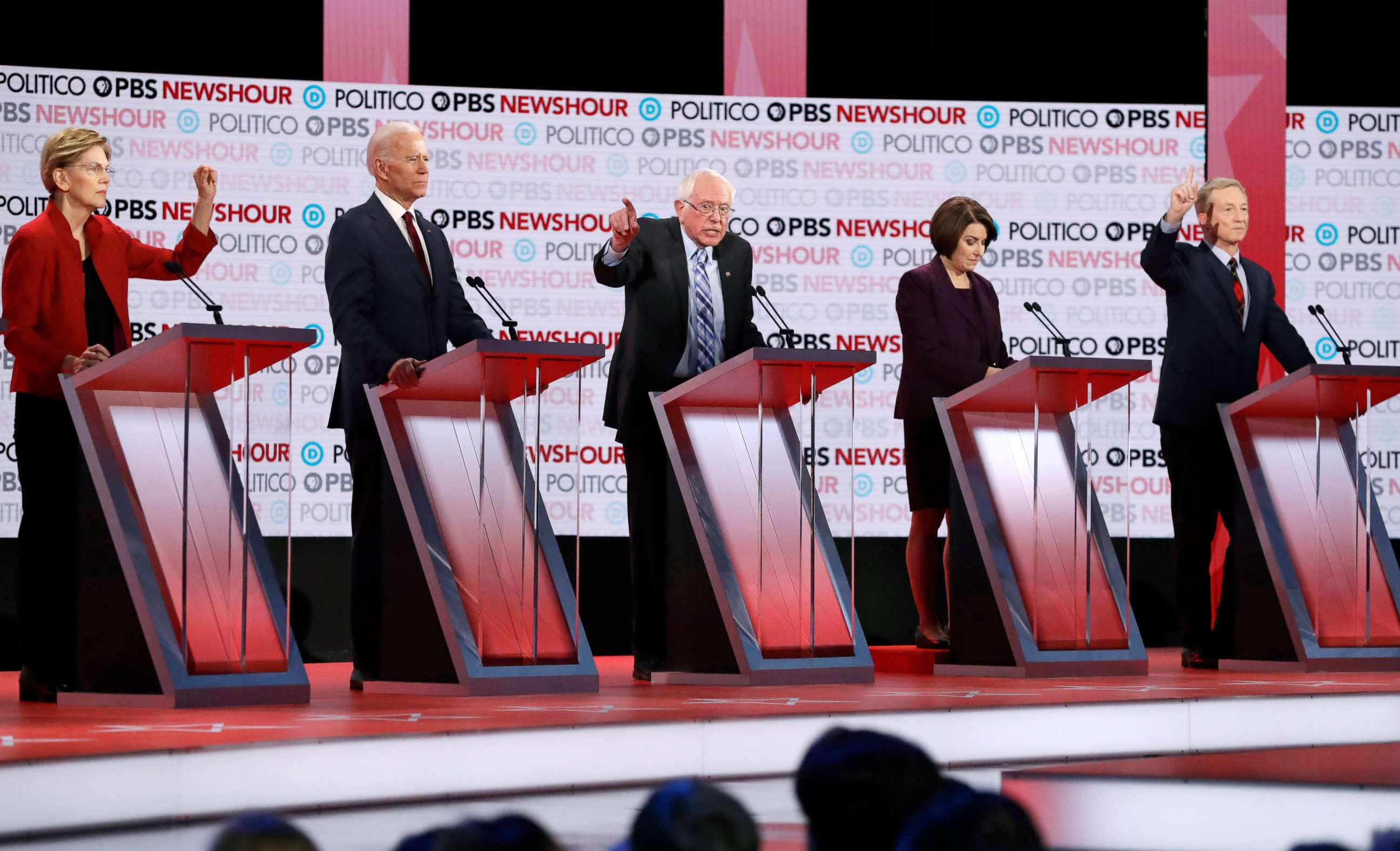 PHOTO: Democratic presidential candidates participate during a Democratic presidential primary debate in Los Angeles, Dec. 19, 2019.
