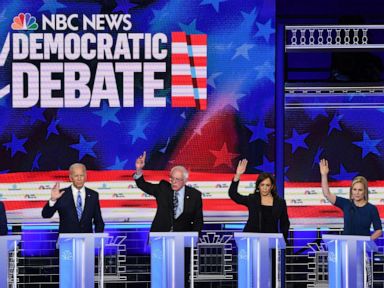 PHOTO: Pete Buttigieg, Joe Biden, Bernie Sanders, Kamala Harris and Kristen Gillibrand participate in the second night of the first 2020 democratic presidential debate at the Adrienne Arsht Center for the Performing Arts in Miami, June 27, 2019.