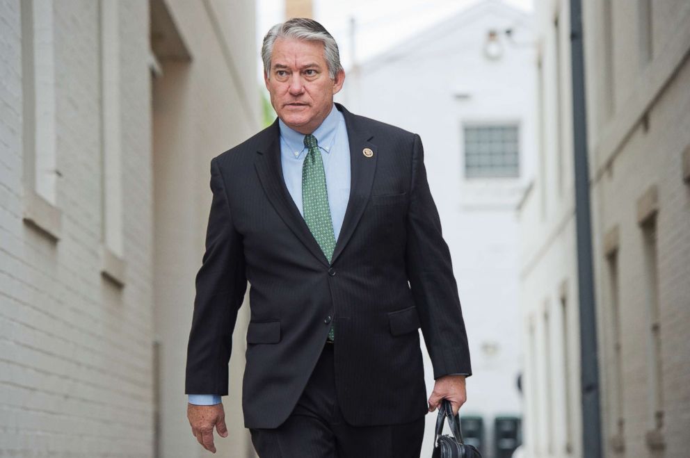 PHOTO: Rep. Dennis Ross makes his way past the Republican National Committee before the arrival of Republican presidential candidate Donald Trump for a meeting with Speaker Paul Ryan and RNC Chairman Reince Priebus, May 12, 2016.