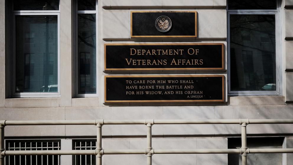 PHOTO: A sign marks the headquarters of the Department of Veterans Affairs in Washington, D.C., Feb. 20, 2025.