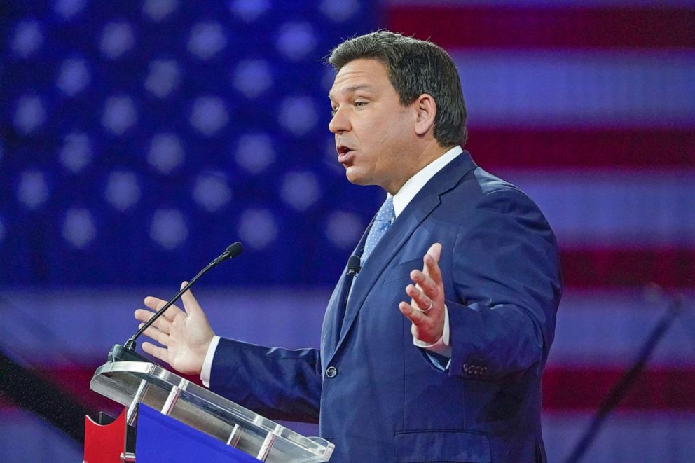 PHOTO: Florida Gov. Ron DeSantis speaks at the Conservative Political Action Conference (CPAC), Feb. 24, 2022, in Orlando, Fla.