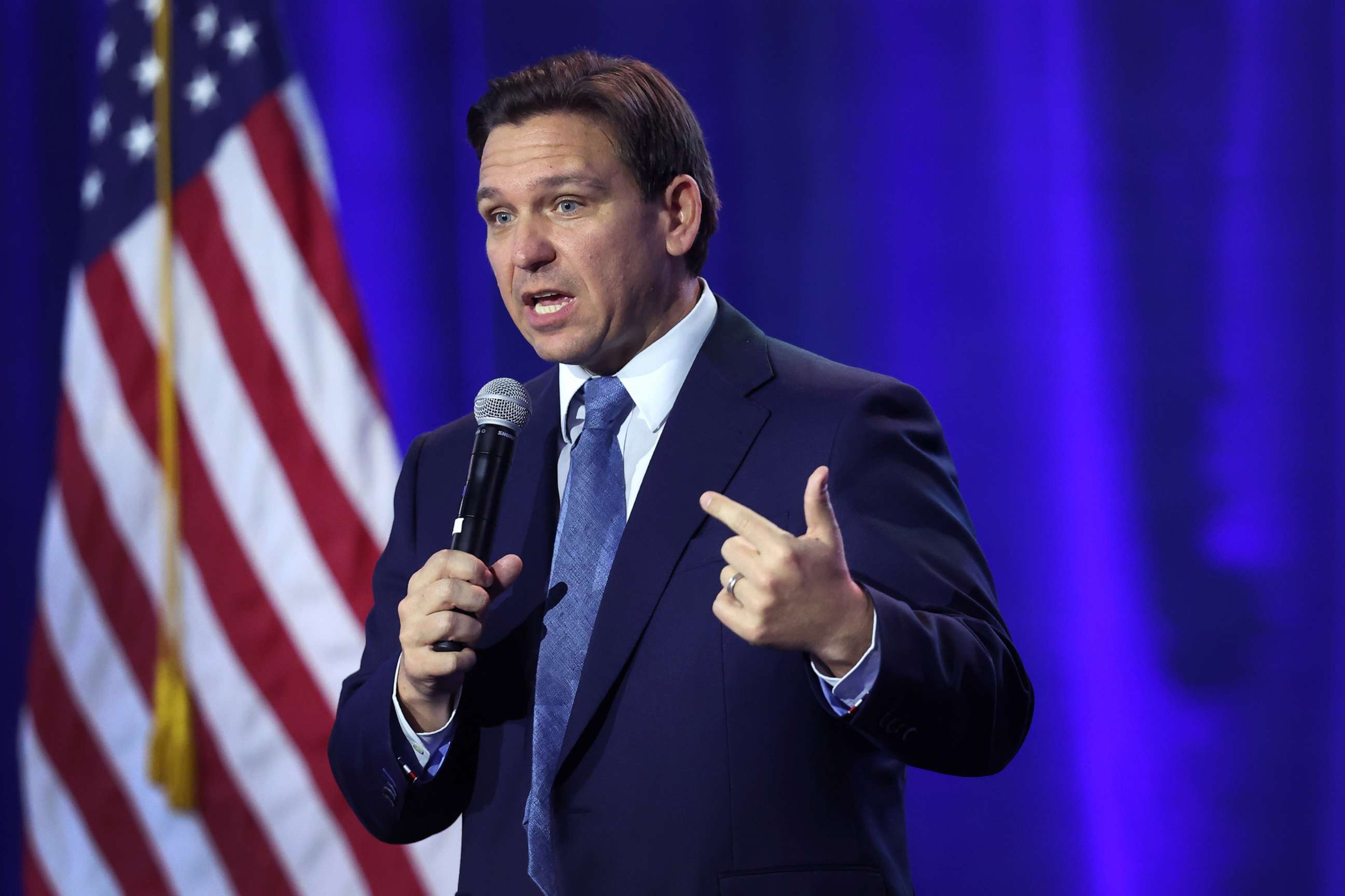 PHOTO: In this March 10, 2023, file photo, Florida Gov. Ron DeSantis speaks to Iowa voters gathered at the Iowa State Fairgrounds, in Des Moines, Iowa.