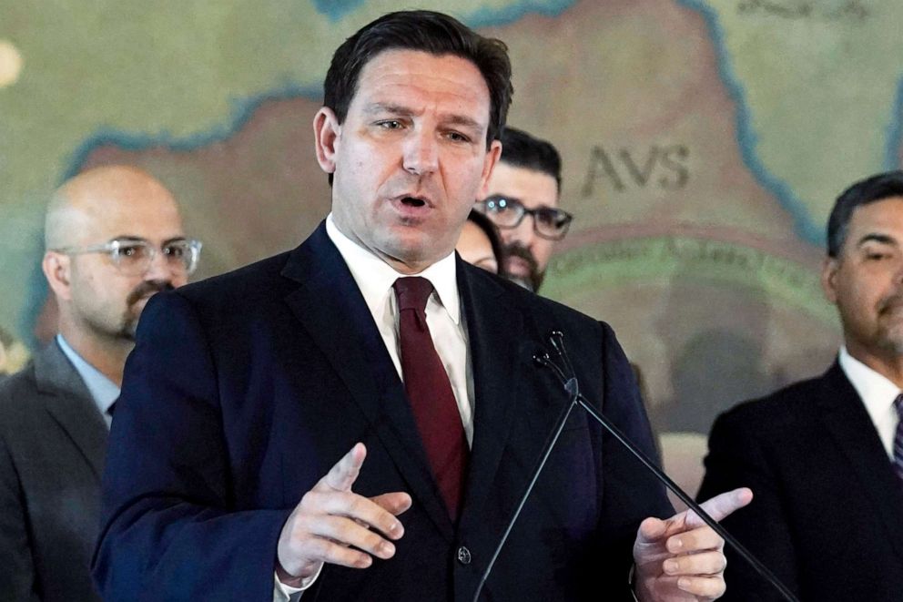 PHOTO: Florida Gov. Ron DeSantis speaks at Miami's Freedom Tower, May 9, 2022. 