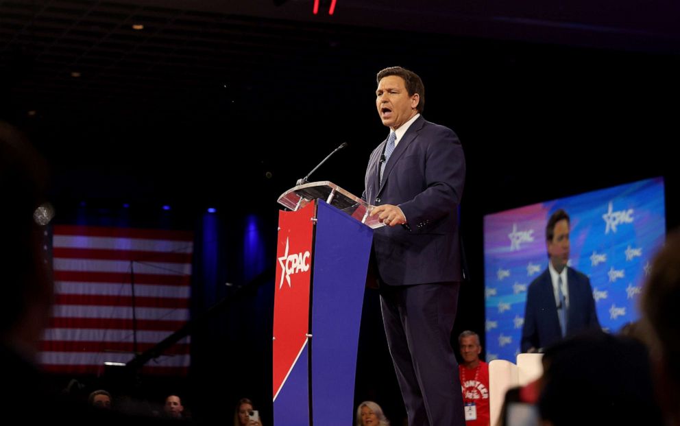 PHOTO: In this Feb. 24, 2022, file photo, Florida Gov. Ron DeSantis speaks at the Conservative Political Action Conference (CPAC) at The Rosen Shingle Creek in Orlando, Fla.