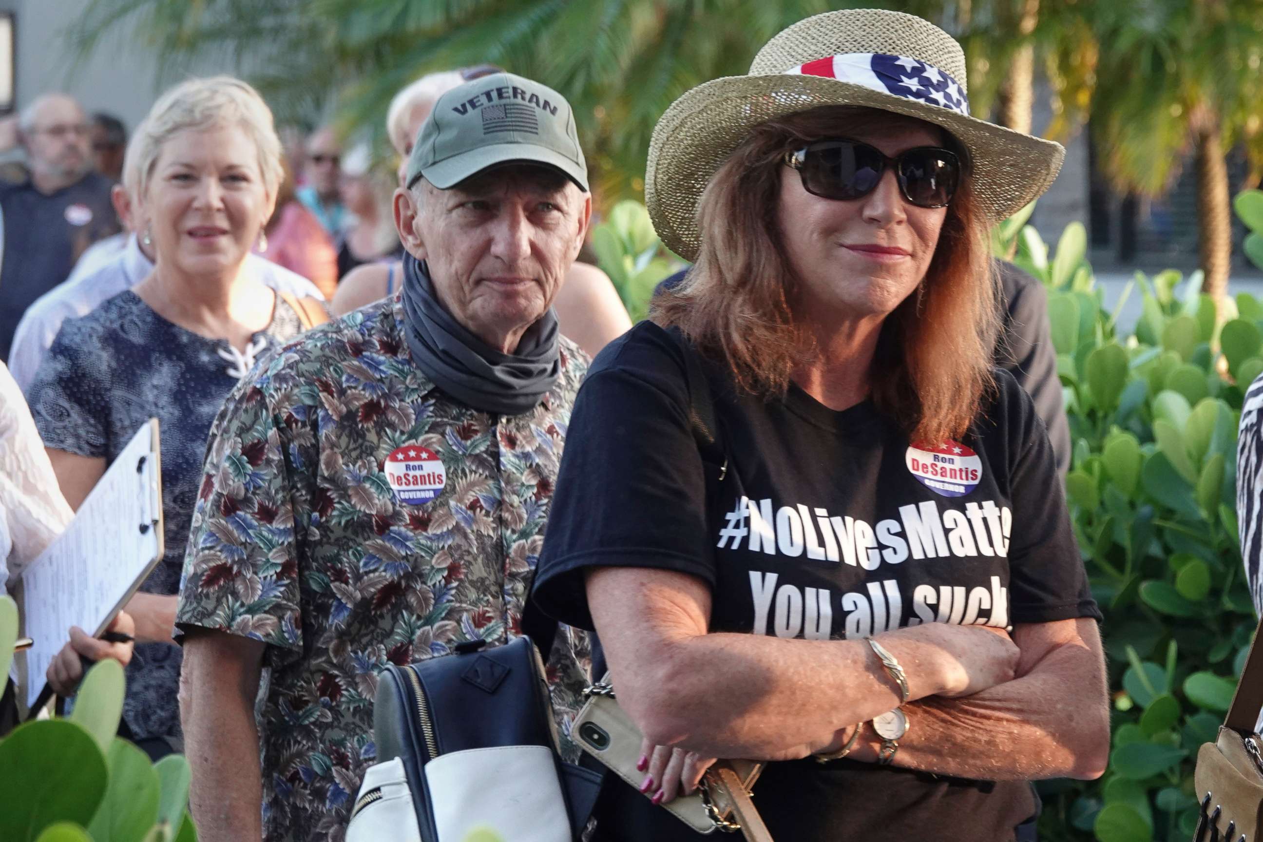 PHOTO: Supporters of Florida Gov. Ron DeSantis wait in line for his appearance, May 6, 2021, in West Palm Beach, Fla. 