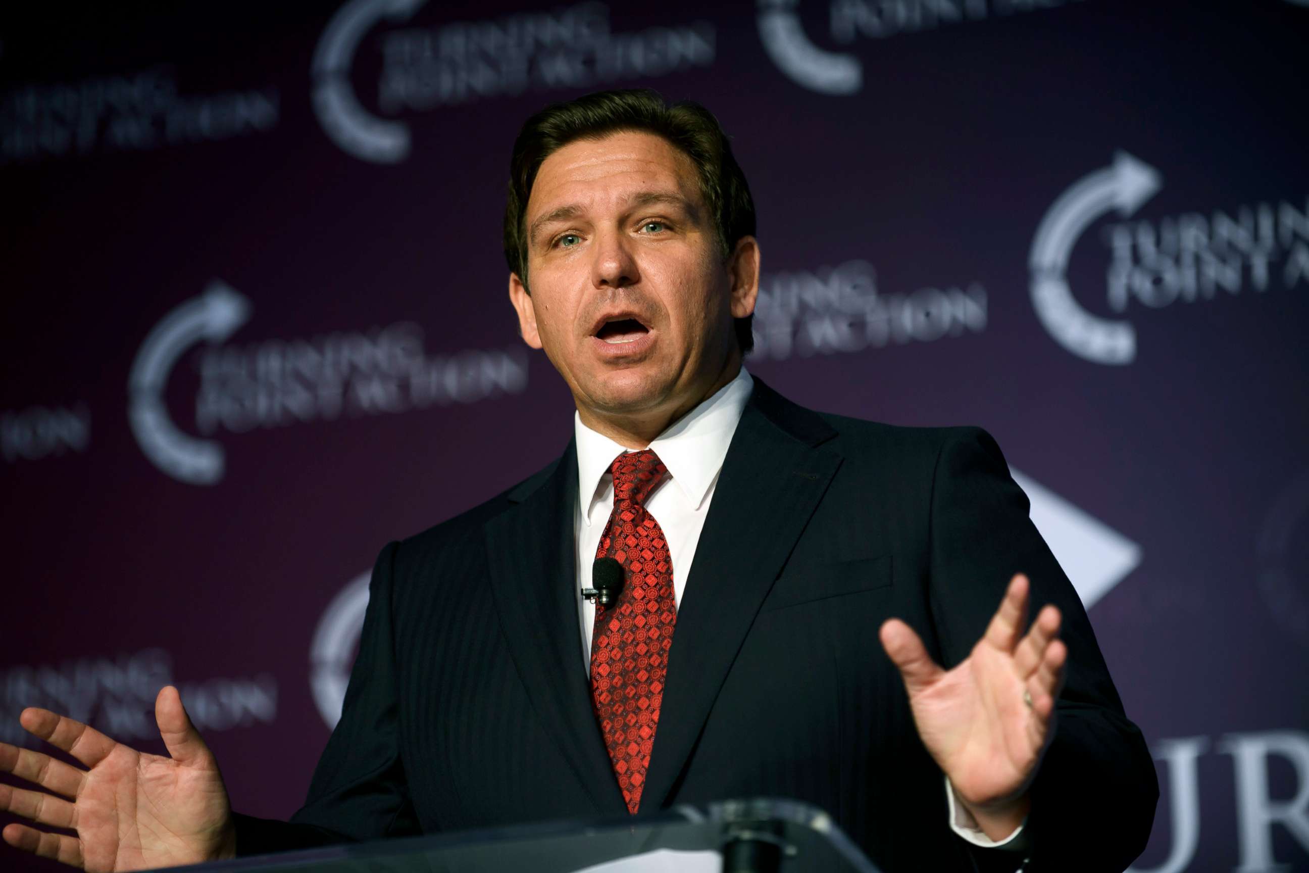 PHOTO: Florida Gov. Ron DeSantis speaks at the Unite and Win Rally in support of Pennsylvania Republican gubernatorial candidate Doug Mastriano at the Wyndham Hotel, Aug. 19, 2022, in Pittsburgh, Pa. 