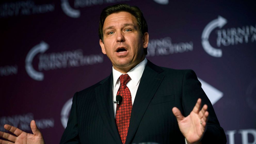 PHOTO: Florida Gov. Ron DeSantis speaks at the Unite and Win Rally in support of Pennsylvania Republican gubernatorial candidate Doug Mastriano at the Wyndham Hotel, Aug. 19, 2022, in Pittsburgh, Pa. 