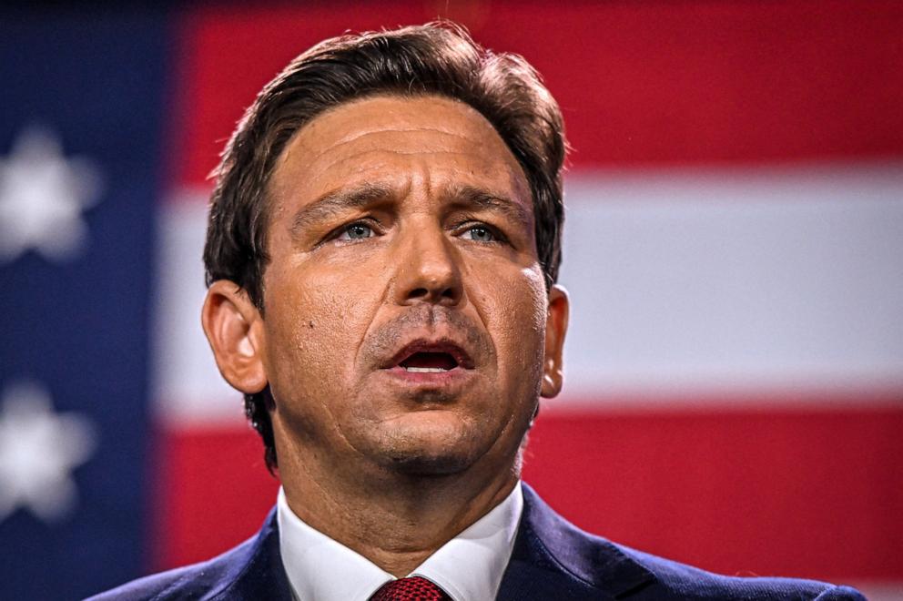 PHOTO: Ron DeSantis speaks during an election night watch party at the Convention Center in Tampa, Fla., on Nov. 8, 2022.